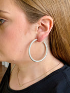 Arden Satin Hoop Earrings in Matte Silver-Caroline Hill-Trendsetter Online Boutique