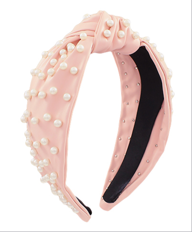 Light Pink Pearl Beaded Headband-Golden Stella-Trendsetter Online Boutique