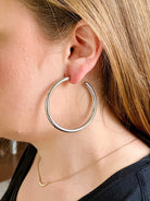 Marilyn Metal Post Hoop Earrings in Shiny Silver-Caroline Hill-Trendsetter Online Boutique