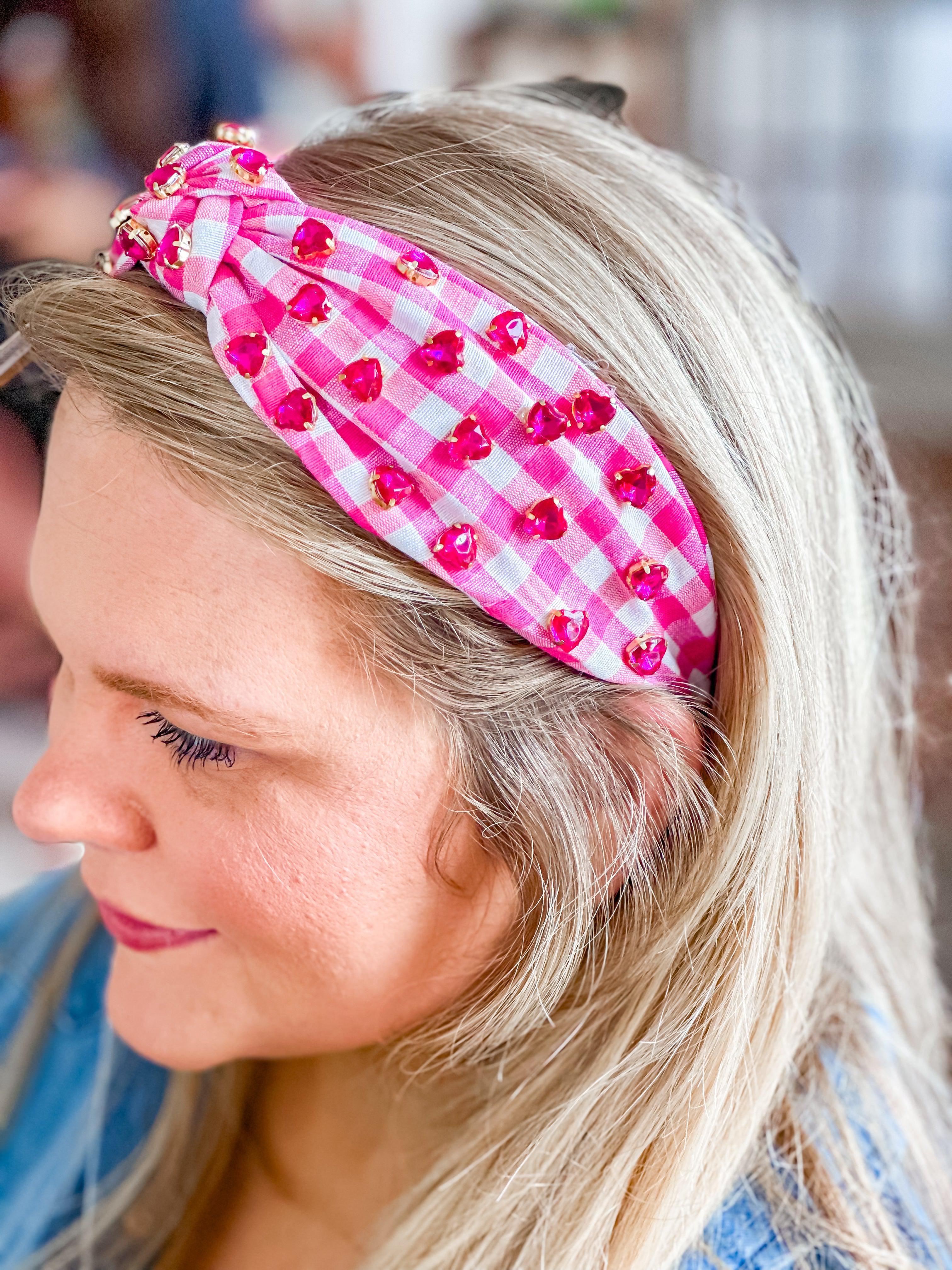 Pink Checkered Jeweled Headband-Golden Stella-Trendsetter Online Boutique