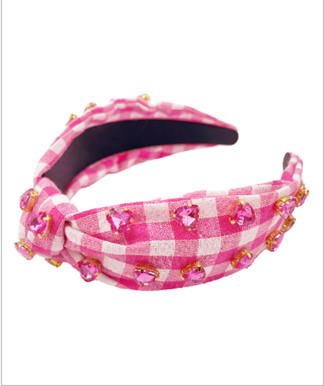 Pink Checkered Jeweled Headband-Golden Stella-Trendsetter Online Boutique