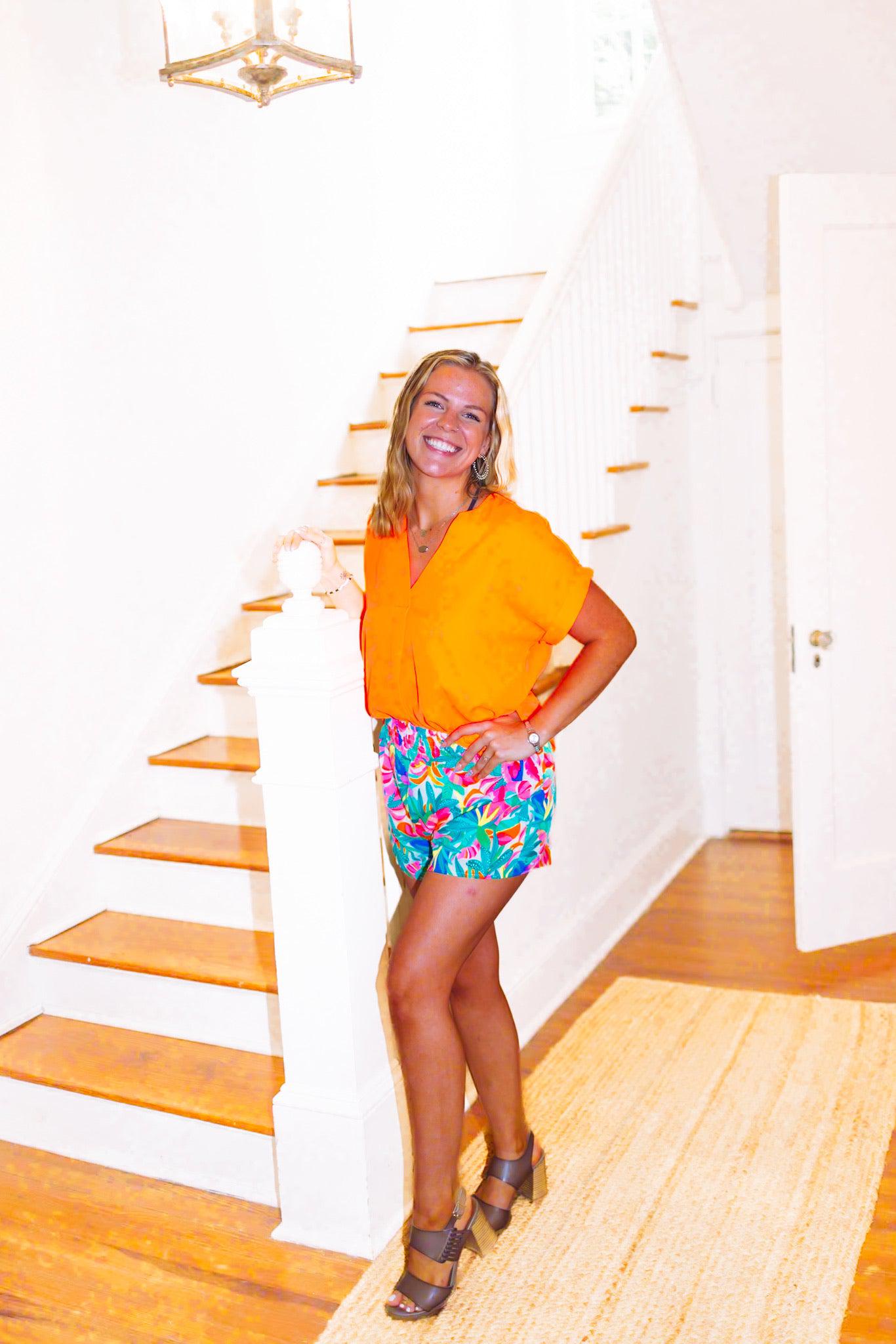 Whitney Woven Blouse- Neon Orange-Jess Lea Wholesale-Trendsetter Online Boutique