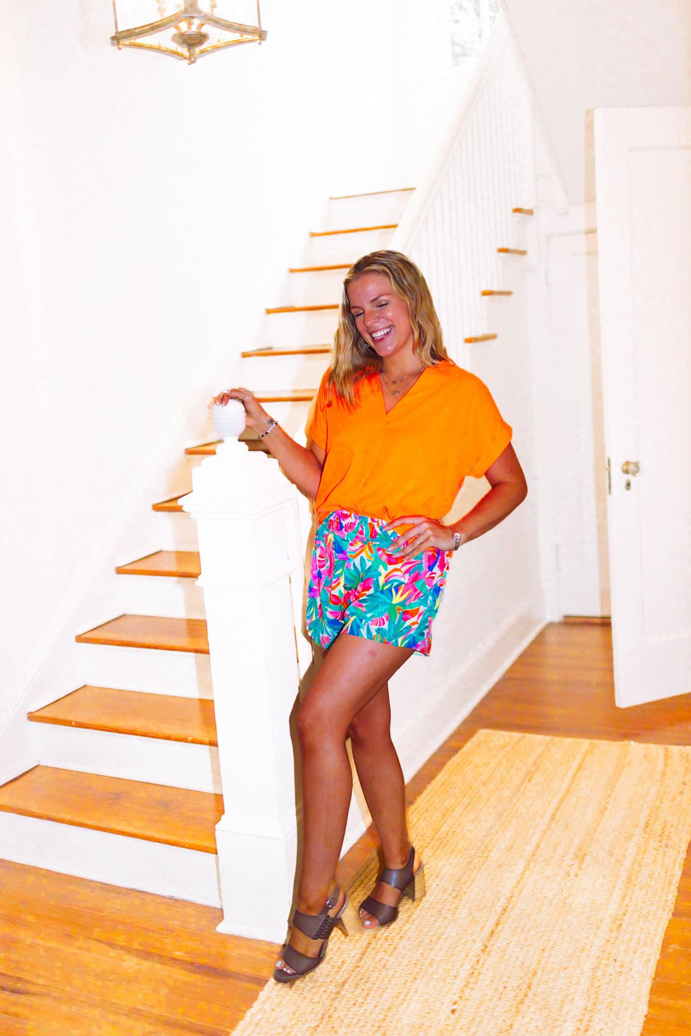 Whitney Woven Blouse- Neon Orange-Jess Lea Wholesale-Trendsetter Online Boutique