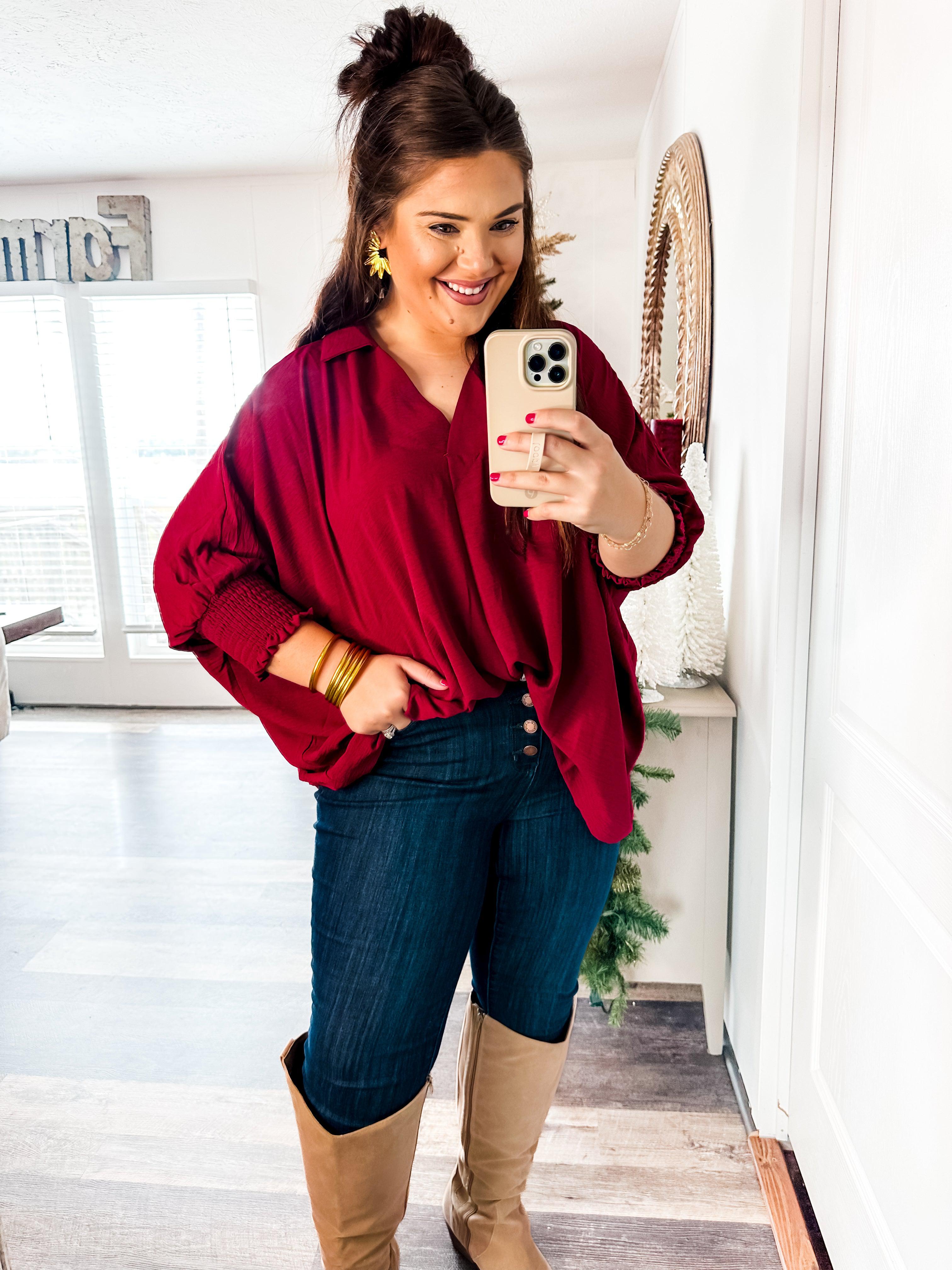 Give Cheers Blouse in Wine-Umgee-Trendsetter Online Boutique