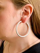 Arden Satin Hoop Earrings in Matte Silver-Caroline Hill-Trendsetter Online Boutique