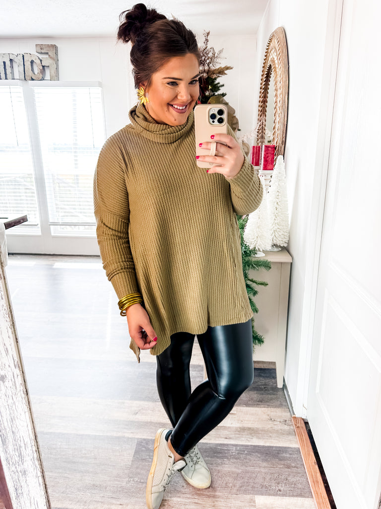 Exceptionally Chic Cowl Neck Sweater- Khaki-Shirts & Tops-Trendsetter Online Boutique, Women's Online Fashion Boutique Located in Edison, Georgia