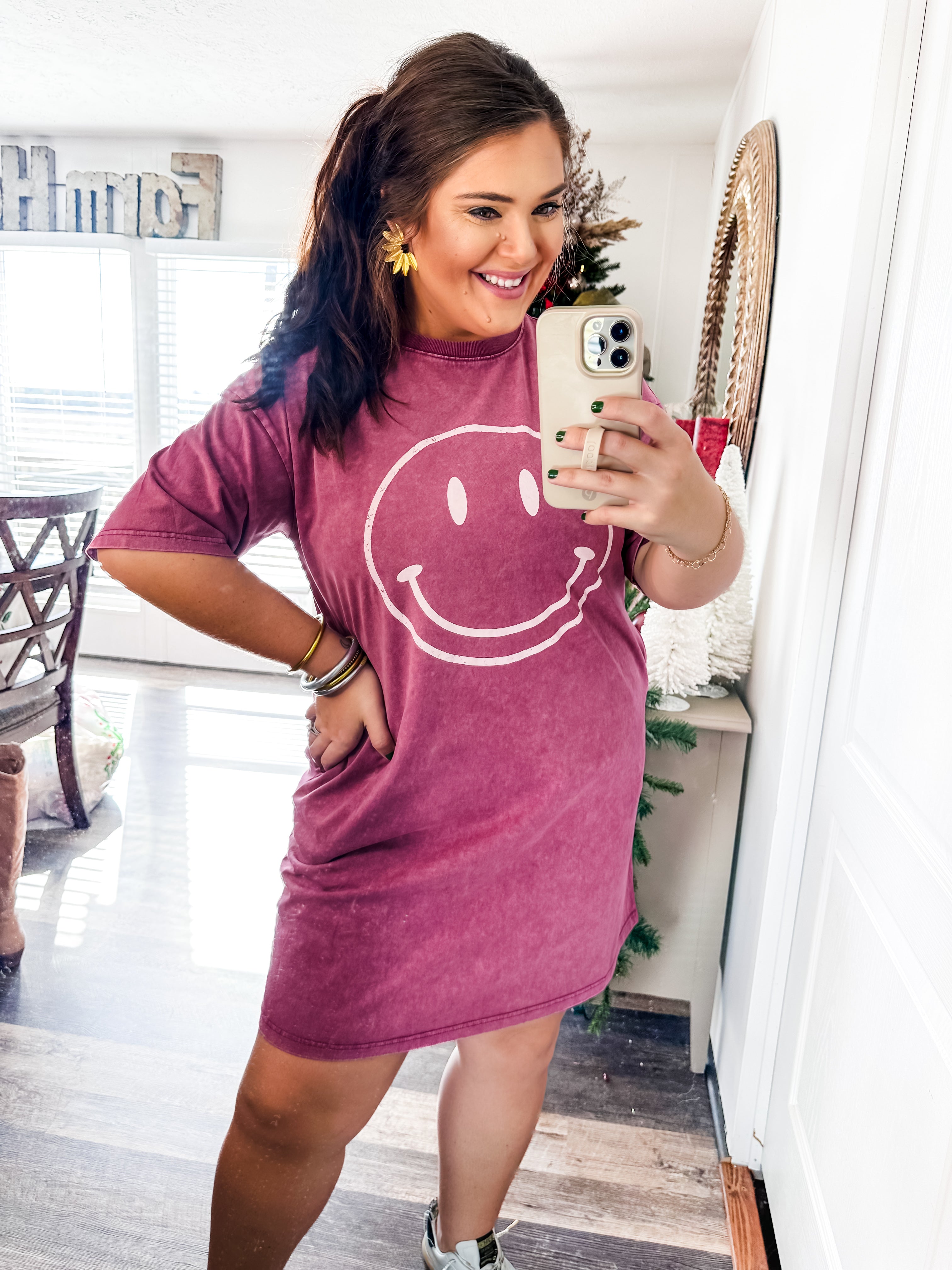 Smile Big T-shirt Dress- Mulberry-Easel-Trendsetter Online Boutique