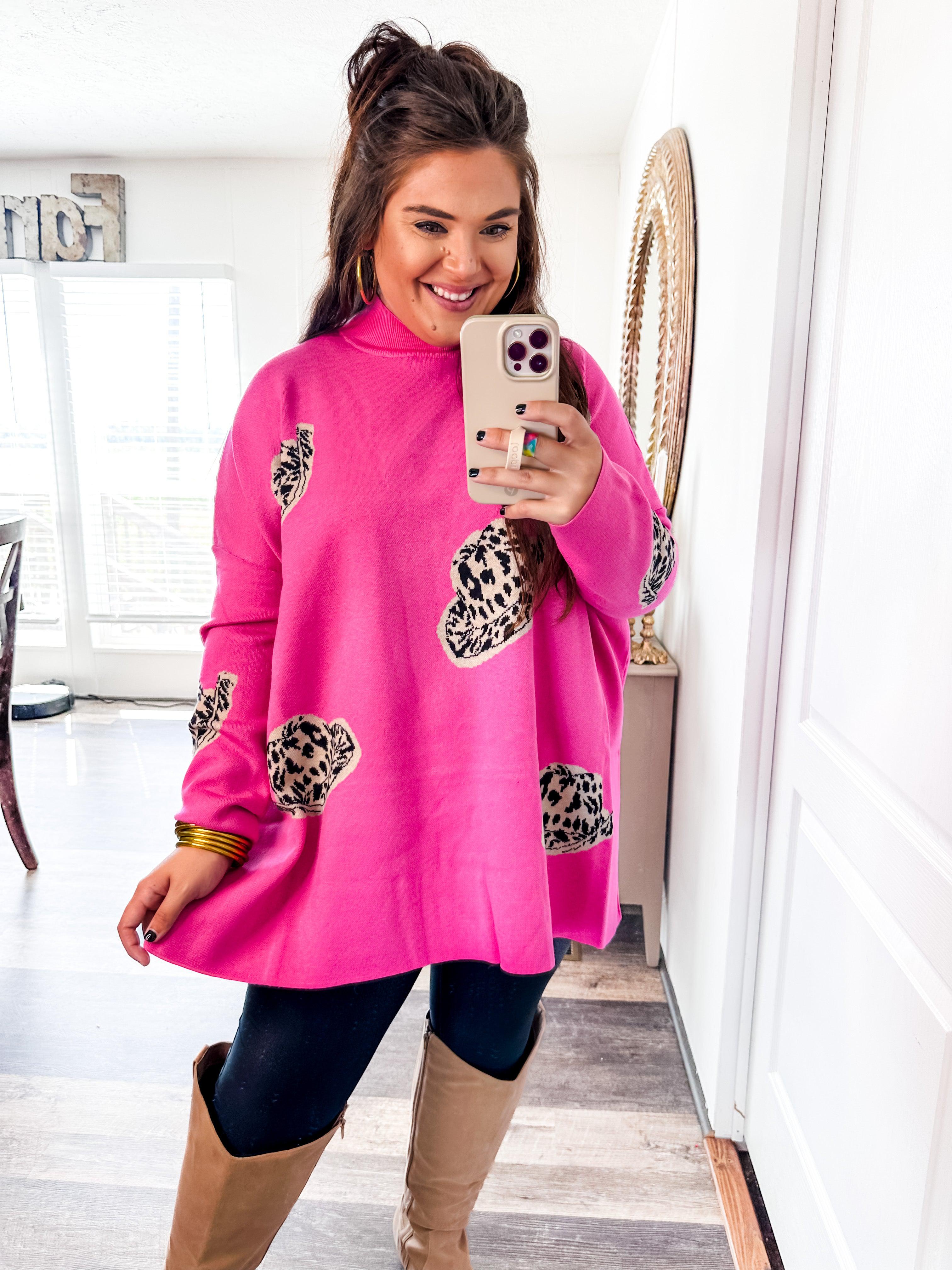 Tip my Hat Mock Neck Sweater- Pink-Entro-Trendsetter Online Boutique
