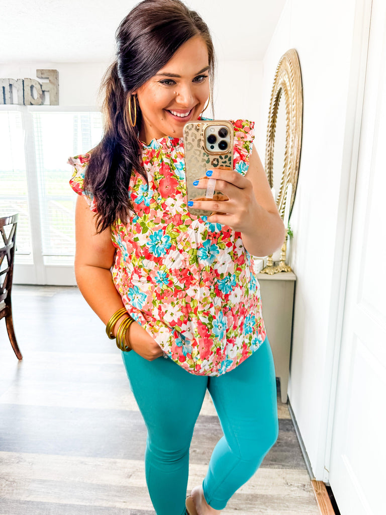 Friendly Smiles Floral Top-Shirts & Tops-Trendsetter Online Boutique, Women's Online Fashion Boutique Located in Edison, Georgia