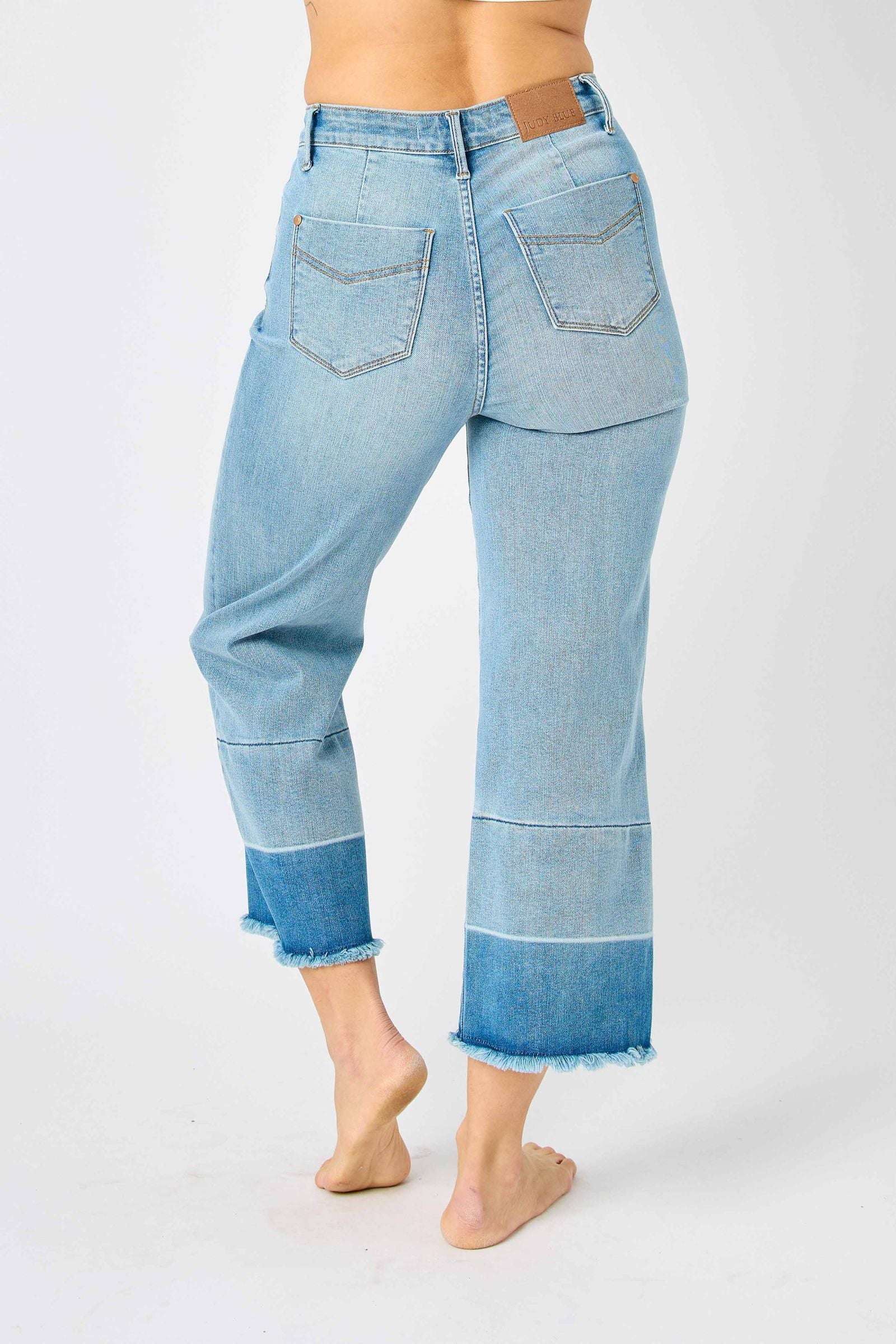 Judy Blue Hight Waist Cropped Hem Wide Jeans-Judy Blue-Trendsetter Online Boutique