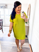 Textured Basic Chartreuse Mini Dress-Entro-Trendsetter Online Boutique