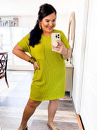 Textured Basic Chartreuse Mini Dress-Entro-Trendsetter Online Boutique