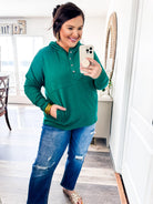 Zenana Half Button Fleece Pullover- Kelly Green-Zenana-Trendsetter Online Boutique