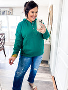 Zenana Half Button Fleece Pullover- Kelly Green-Zenana-Trendsetter Online Boutique