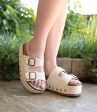 Wannabe Corky Sandals in Gold Crinkle-Corkys-Trendsetter Online Boutique