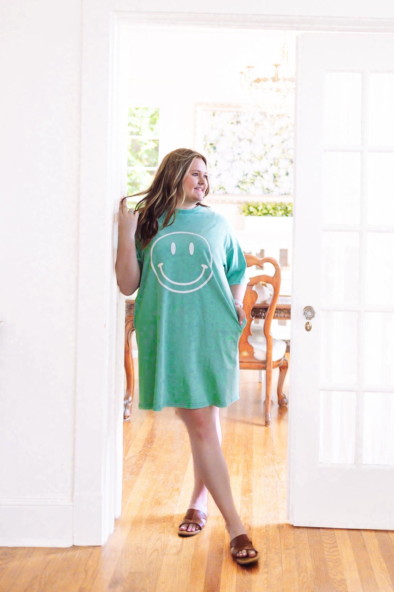 Smile Big T-shirt Dress- Seafoam-Easel-Trendsetter Online Boutique
