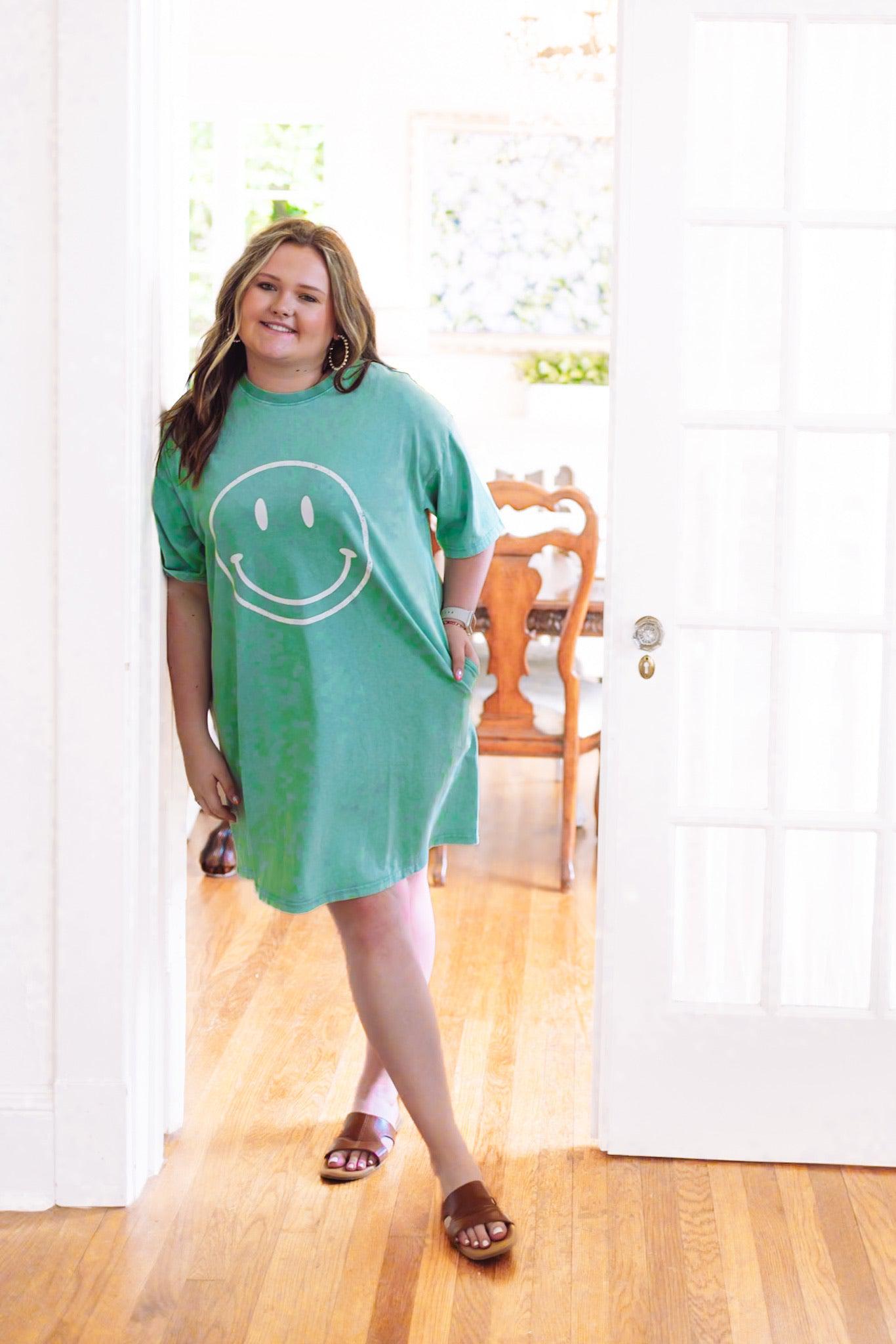 Smile Big T-shirt Dress- Seafoam-Easel-Trendsetter Online Boutique