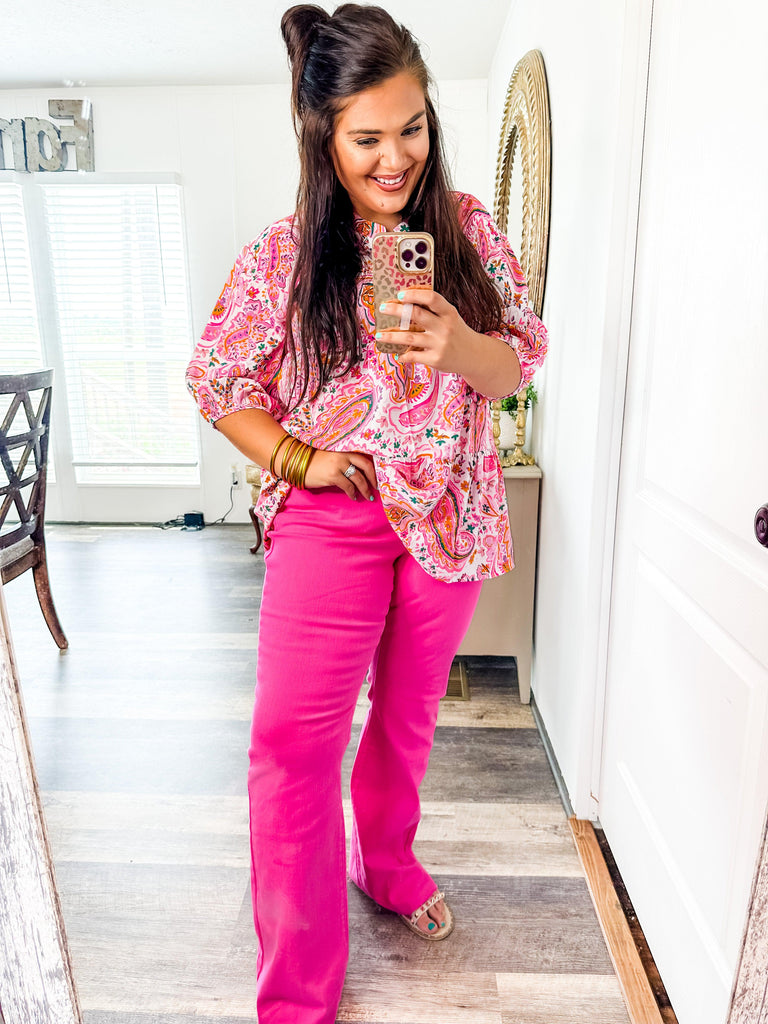 Judy Blue Hot Pink Flare Jeans-Jeans-Trendsetter Online Boutique, Women's Online Fashion Boutique Located in Edison, Georgia