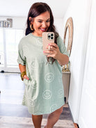 All Smiles T-shirt Dress- Sage-Easel-Trendsetter Online Boutique