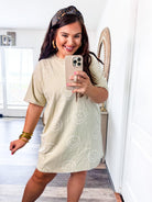 All Smiles T-shirt Dress- Khaki-Easel-Trendsetter Online Boutique