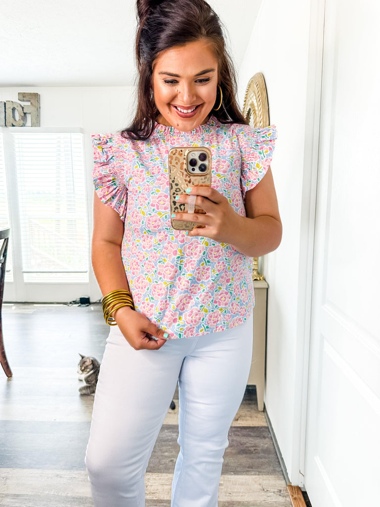 Summer in Floral Blouse-Shirts & Tops-Trendsetter Online Boutique, Women's Online Fashion Boutique Located in Edison, Georgia