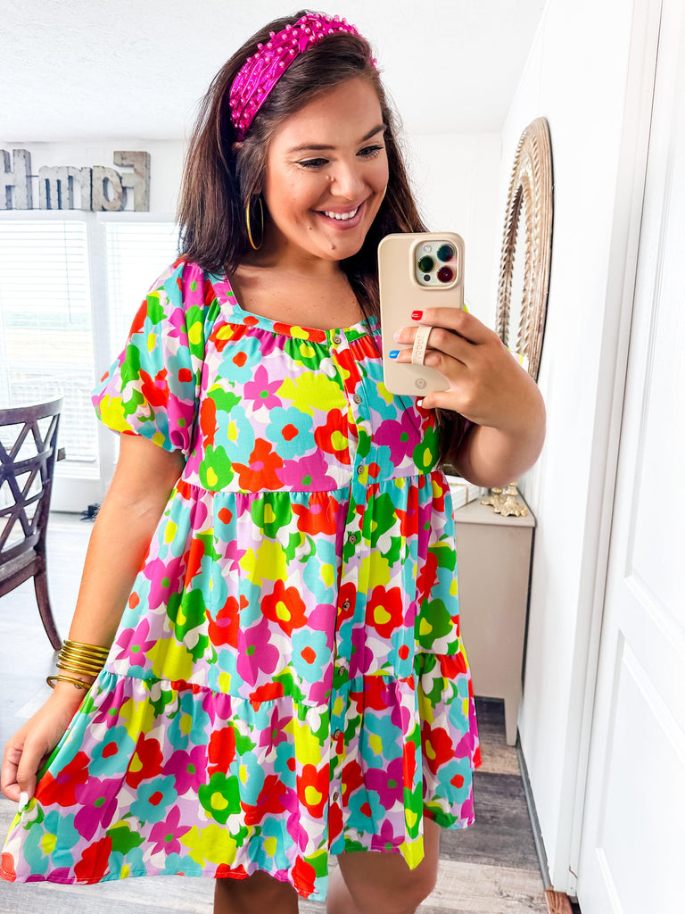 Flower Power Mini Dress-Dresses-Trendsetter Online Boutique, Women's Online Fashion Boutique Located in Edison, Georgia