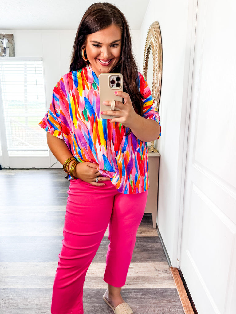 YMI Hyperstretch Cropped Pants In Hot Pink-Jeans-Trendsetter Online Boutique, Women's Online Fashion Boutique Located in Edison, Georgia
