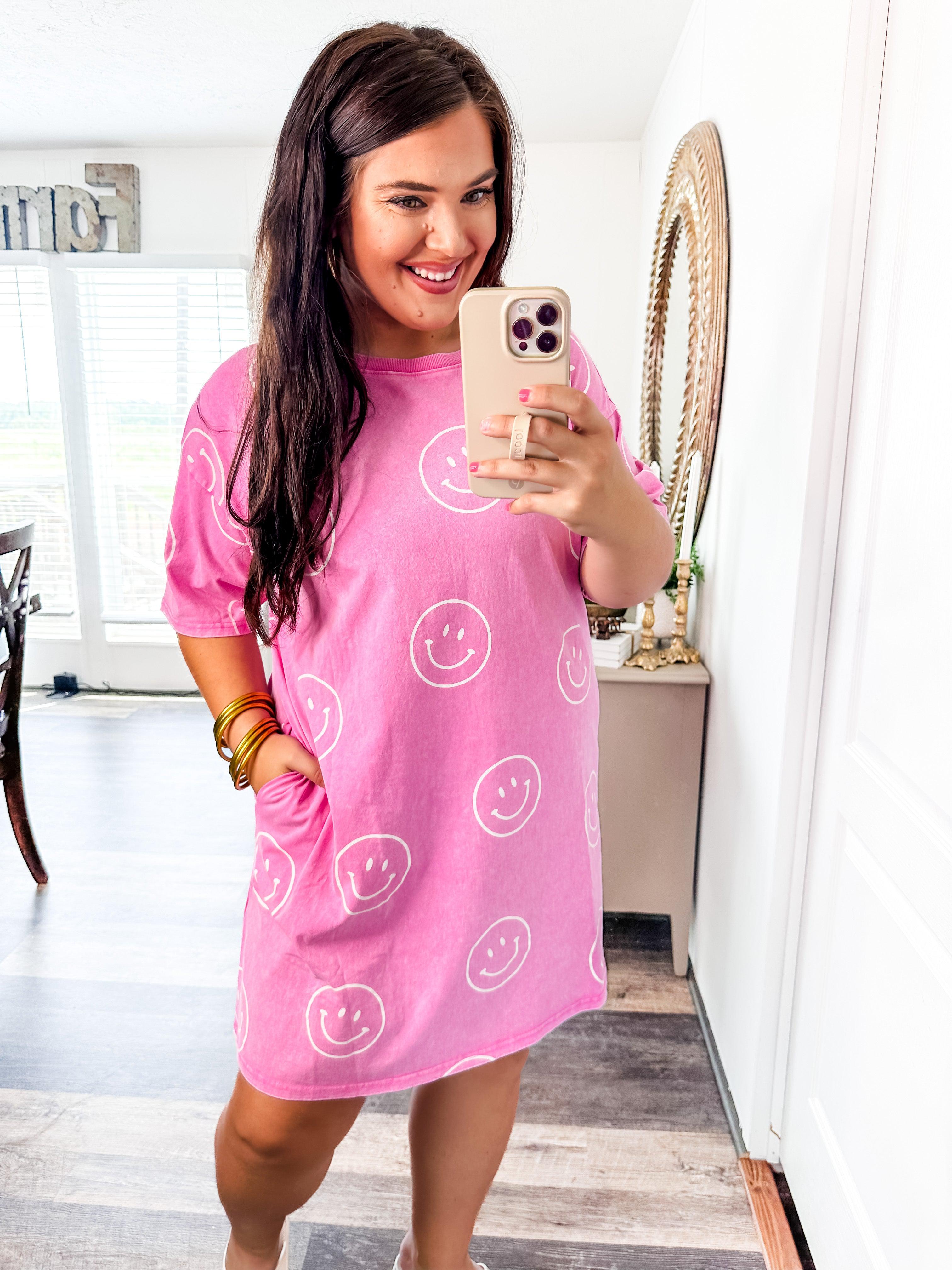 All Smiles T-shirt Dress- Pink-Easel-Trendsetter Online Boutique