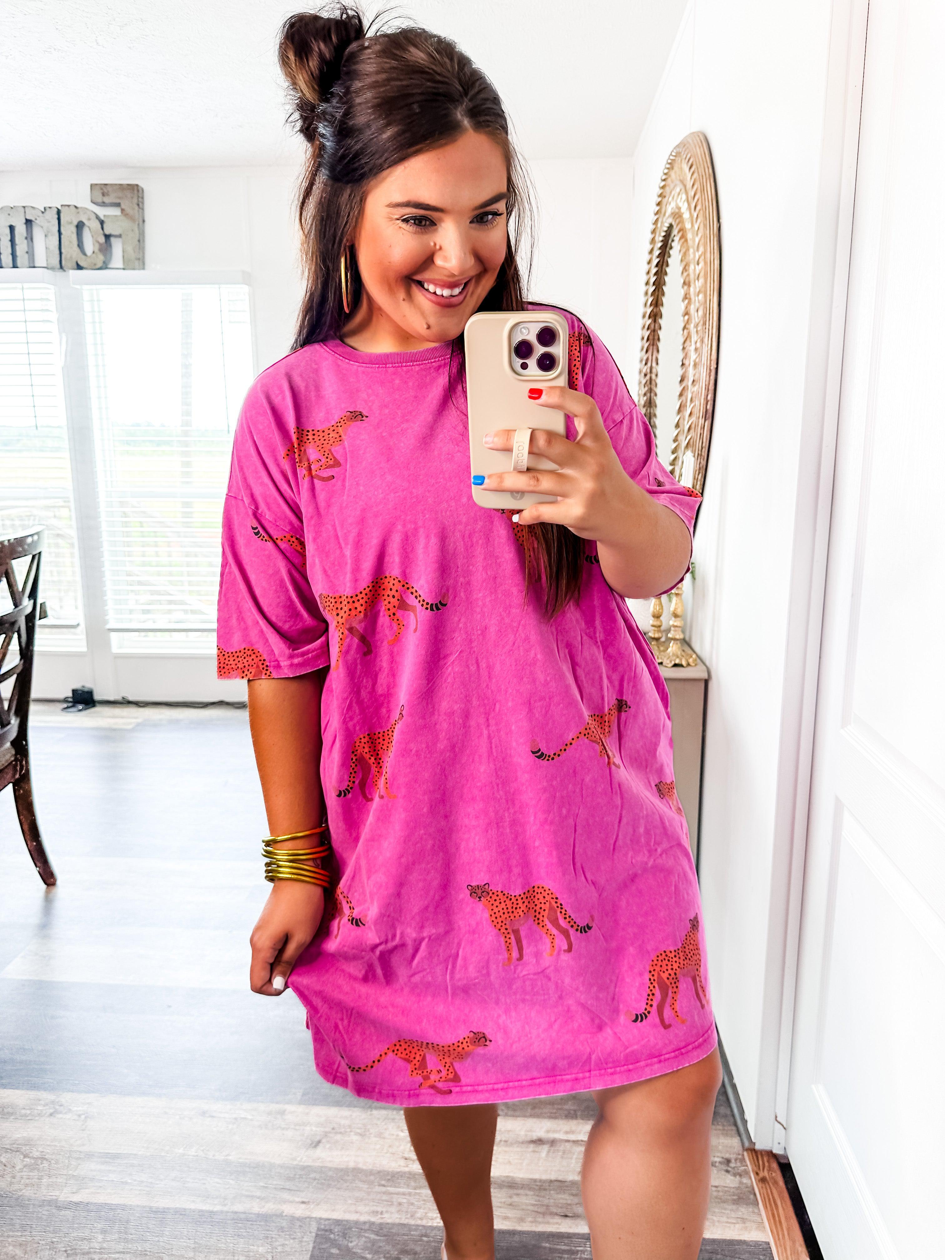 Look Back T-shirt Dress in Pink-Easel-Trendsetter Online Boutique
