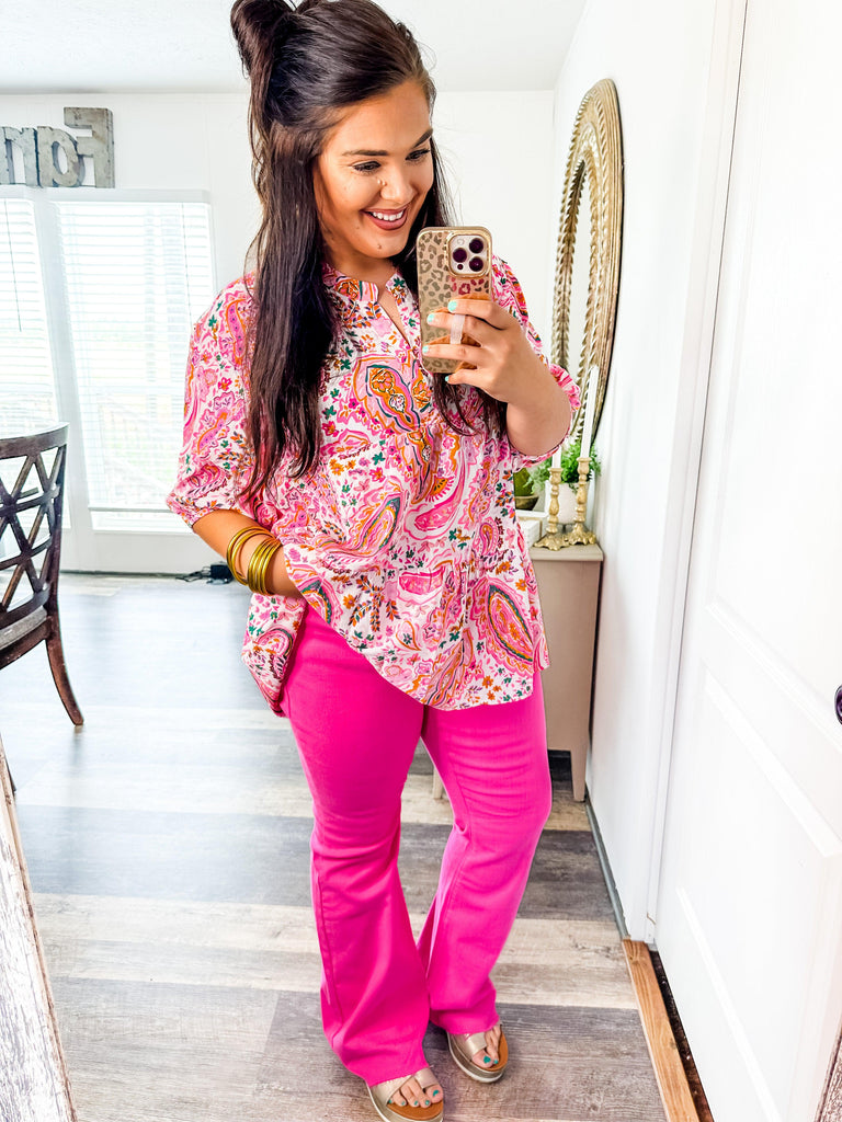 Judy Blue Hot Pink Flare Jeans-Jeans-Trendsetter Online Boutique, Women's Online Fashion Boutique Located in Edison, Georgia
