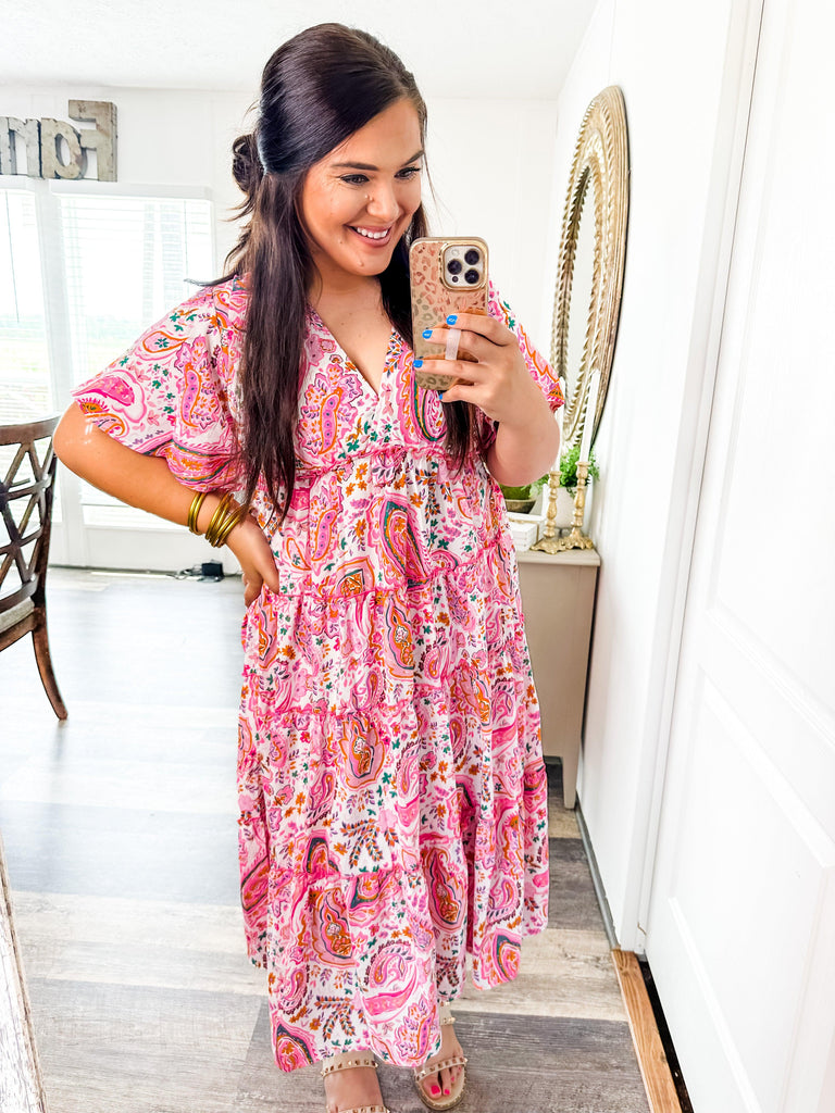 Paisley's Way Midi Dress-Pink-Dresses-Trendsetter Online Boutique, Women's Online Fashion Boutique Located in Edison, Georgia
