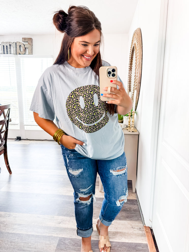 Happy Days Printed T-shirt in Blue-Graphic Tees-Trendsetter Online Boutique, Women's Online Fashion Boutique Located in Edison, Georgia
