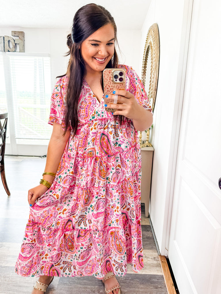 Paisley's Way Midi Dress-Pink-Dresses-Trendsetter Online Boutique, Women's Online Fashion Boutique Located in Edison, Georgia