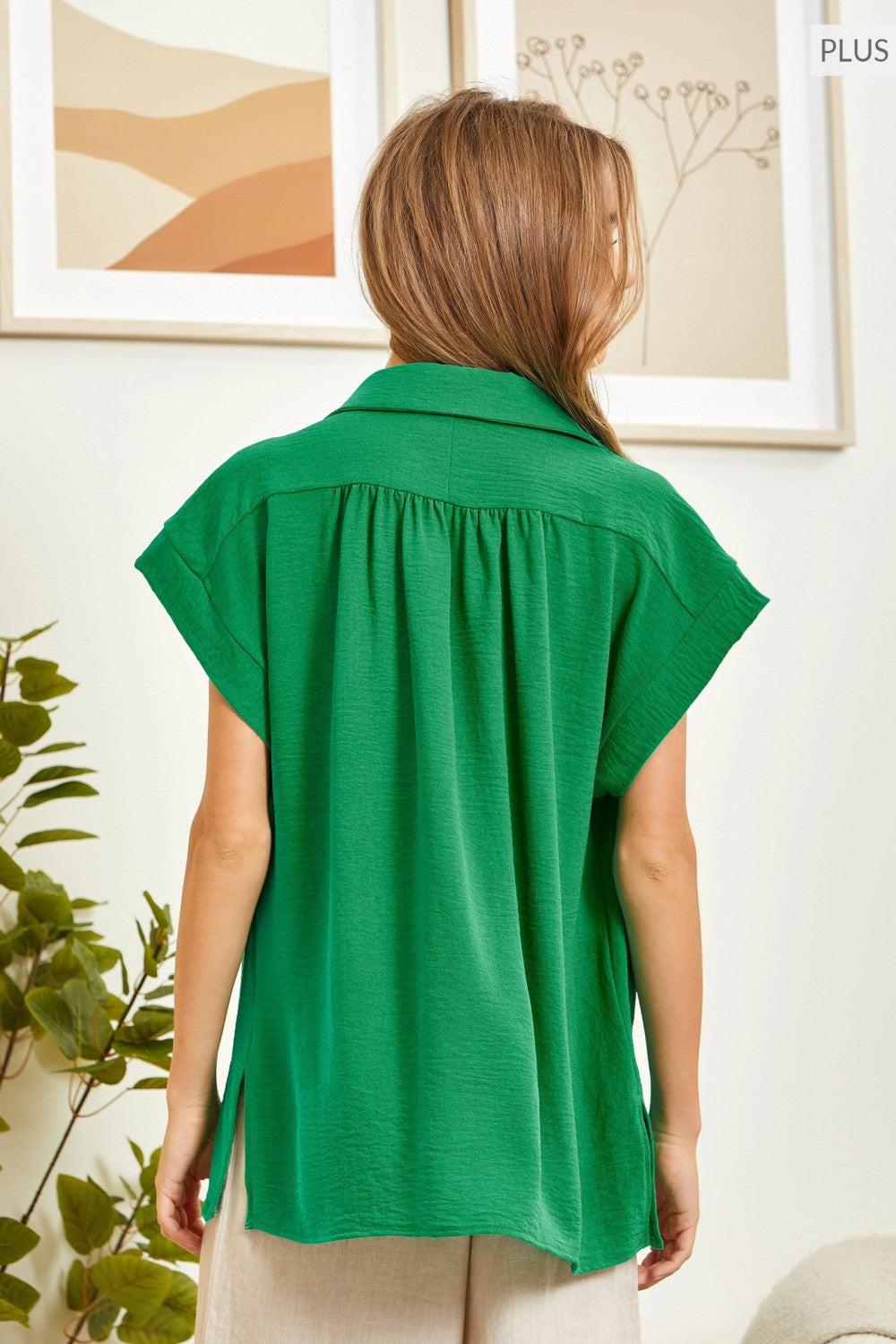 The June Basic Blouse- Green-Andree By Unit-Trendsetter Online Boutique