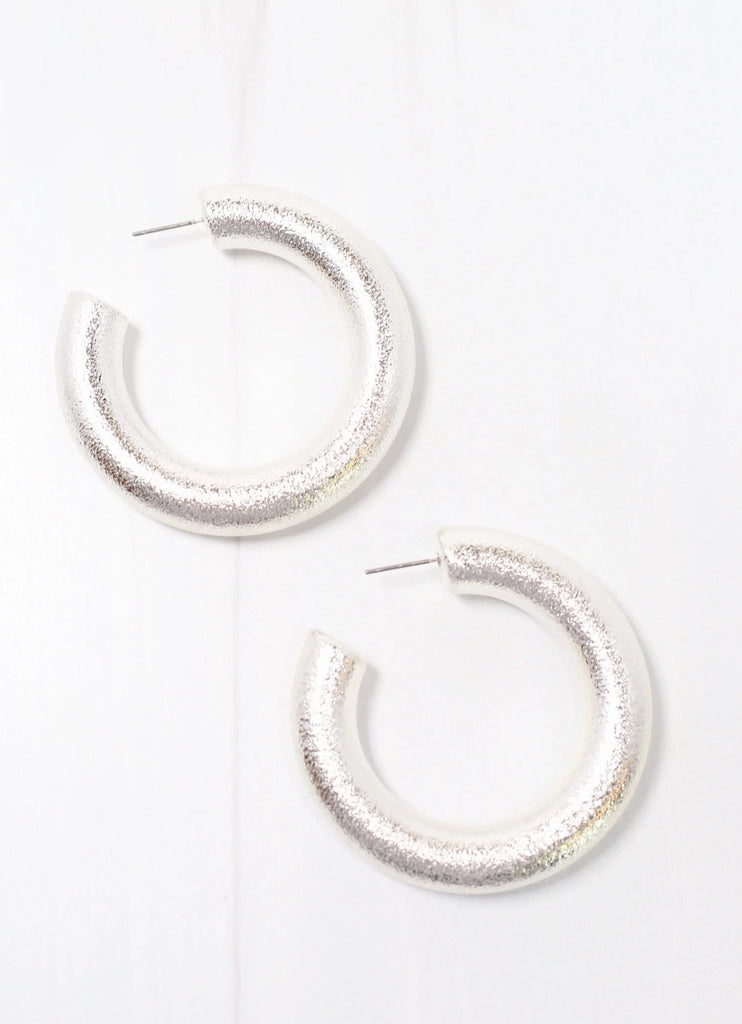 Lowry Textured Hoop- Matte Silver-Earrings-Trendsetter Online Boutique, Women's Online Fashion Boutique Located in Edison, Georgia