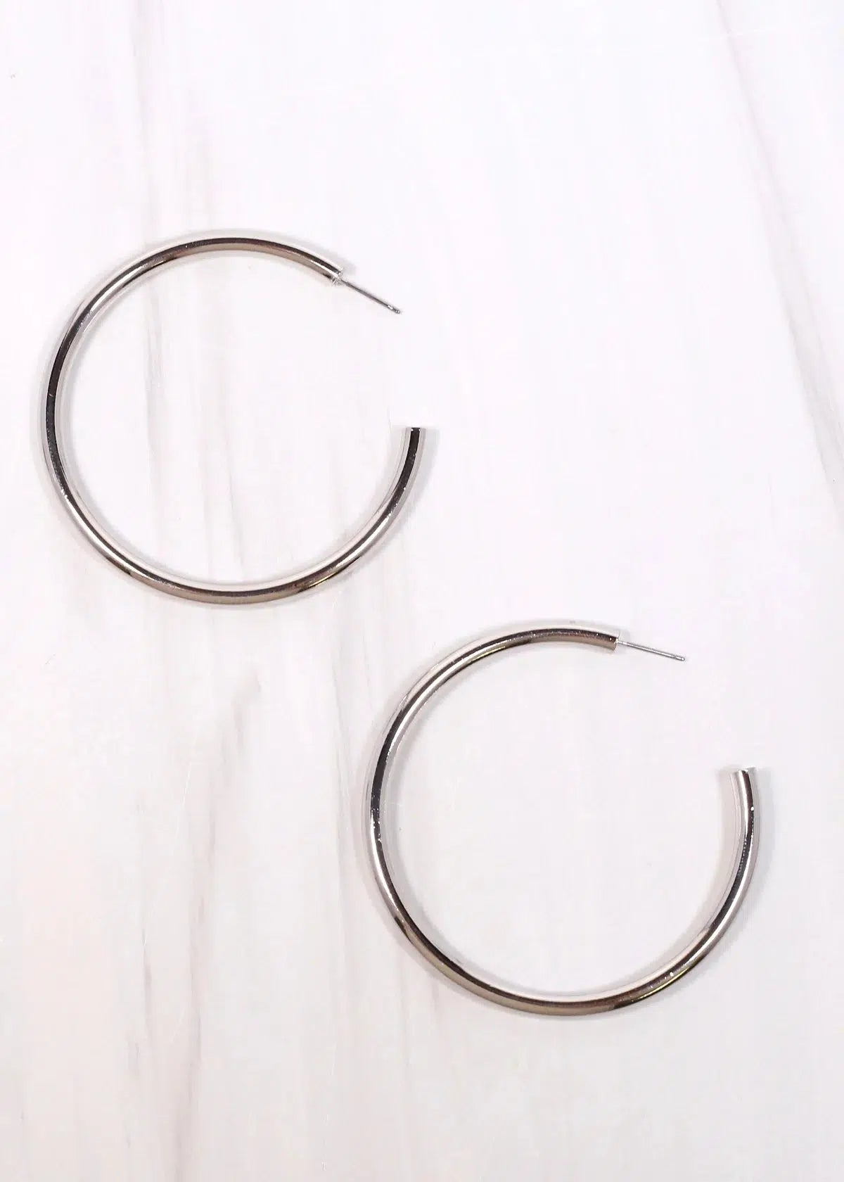 Marilyn Metal Post Hoop Earrings in Shiny Silver-Caroline Hill-Trendsetter Online Boutique