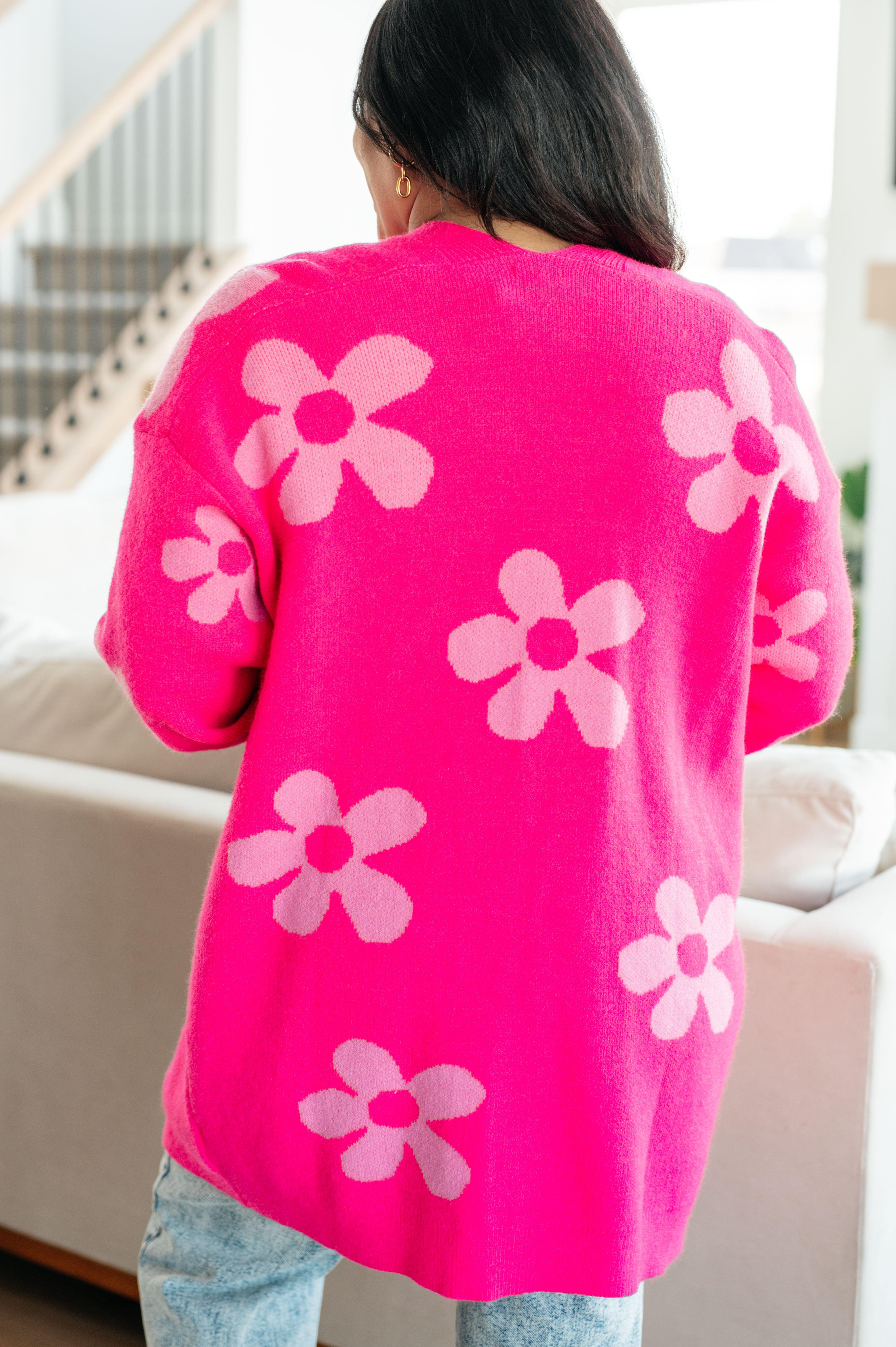 Enough Anyways Floral Cardigan in Pink-Ave Shops-Trendsetter Online Boutique