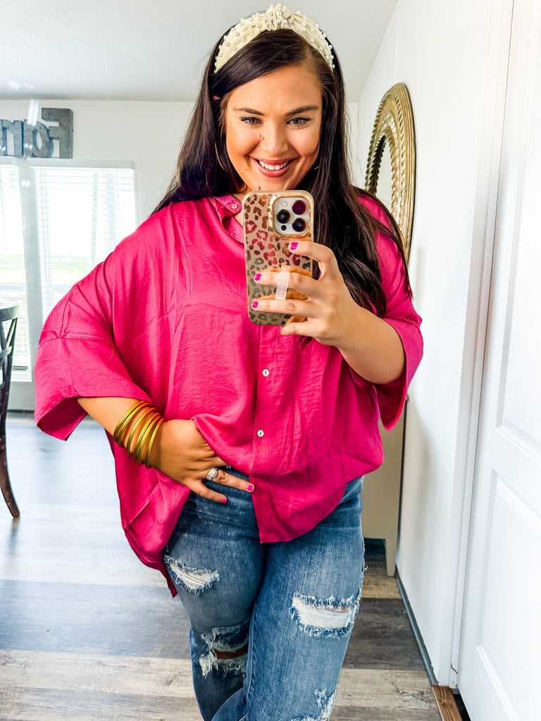 Sleek and Chic Blouse- Fuchsia-Shirts & Tops-Trendsetter Online Boutique, Women's Online Fashion Boutique Located in Edison, Georgia