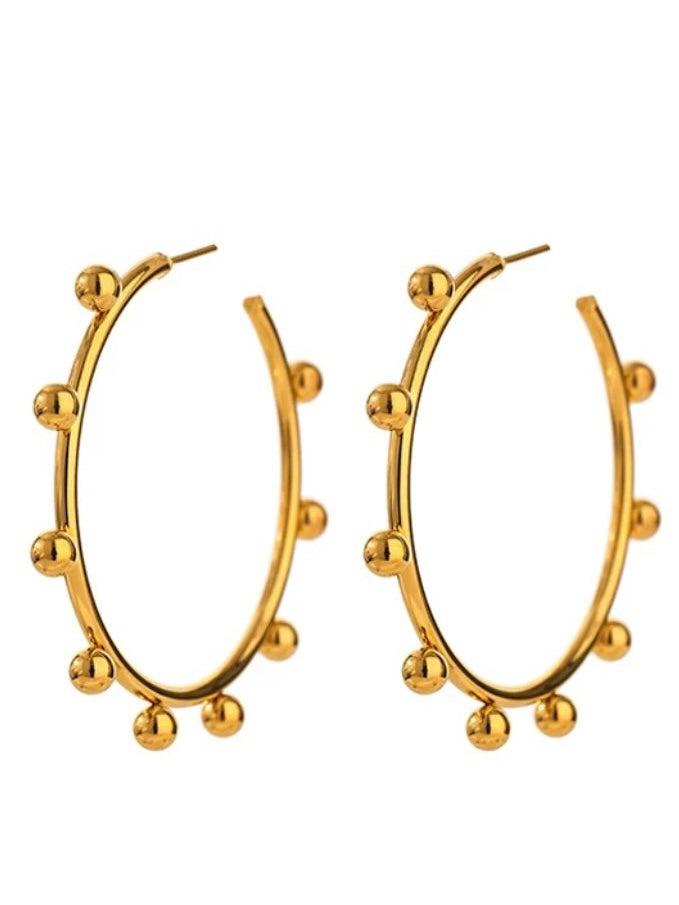 Water Resistant Beaded Gold Hoops-Earrings-Trendsetter Online Boutique, Women's Online Fashion Boutique Located in Edison, Georgia